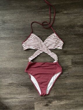 Striped Pink & Dusty Rose One-Piece Swimsuit women